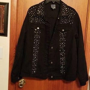DIANE GILMAN black denim jean jacket XL